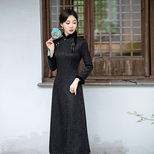 SYG-110秋季新款新中式国风连衣裙中长款盘扣高端收腰裙子 商品图3