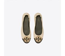 TORY BURCH 芭蕾平底鞋女  148336-001奶油白/黑 .【鞋底有膜，试穿小心】