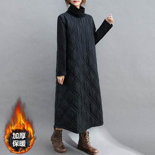 雀说新款韩版大码女装夹棉加厚高领时尚拼接打底连衣裙AL1202 商品图3