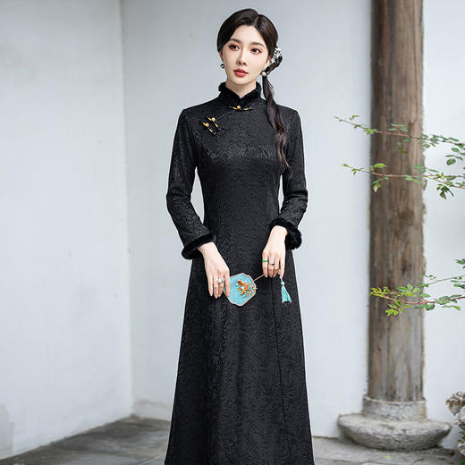 SYG-110秋季新款新中式国风连衣裙中长款盘扣高端收腰裙子 商品图2