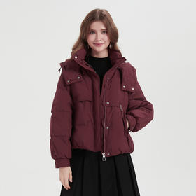 PR012斯尔丽24冬季轻盈可脱卸连帽宽松休闲时尚百搭减龄短款羽绒服女