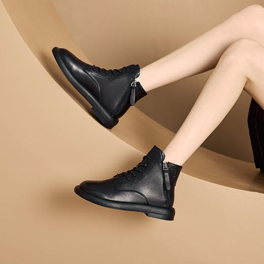 雀说水洗复古真皮马丁靴女韩版双侧拉链女式皮靴子平底休闲鞋AL9027 商品图2