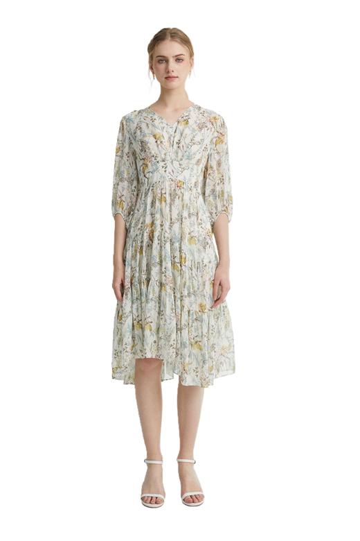 VIVIAN LIU TR2424107春女装新款V领不规则底摆长袖收腰连衣裙 商品图5