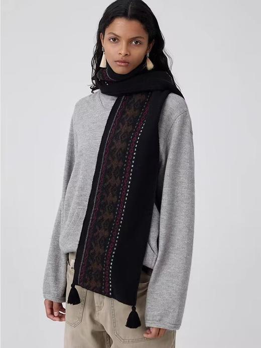 Simple Project/A24250/费尔岛民族图案骆驼绒流苏围巾 商品图1