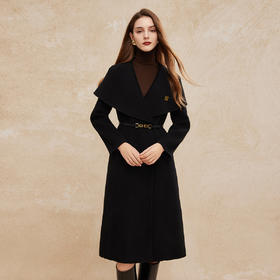 PH965斯尔丽24冬季新款高级感修身斗篷式大翻领配腰带羊毛大衣