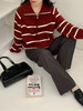 红色条纹拉链款毛衣330 商品缩略图0
