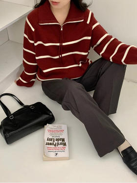 红色条纹拉链款毛衣330