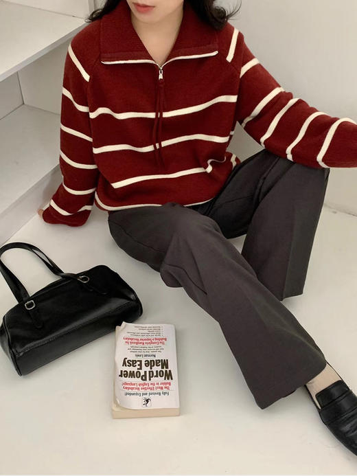 红色条纹拉链款毛衣330 商品图0