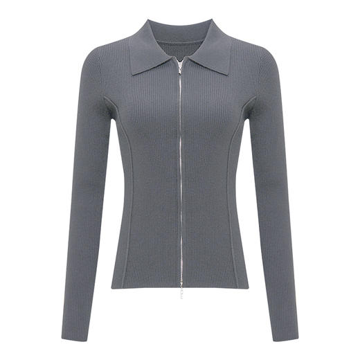 【2件9折】【Petit Bari】(多色)造型感polo翻领修身针织开衫 商品图2