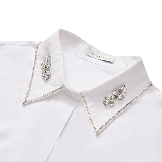 【2件9折】【Petit Bari】简约静奢短款钻饰长袖衬衫 商品图4