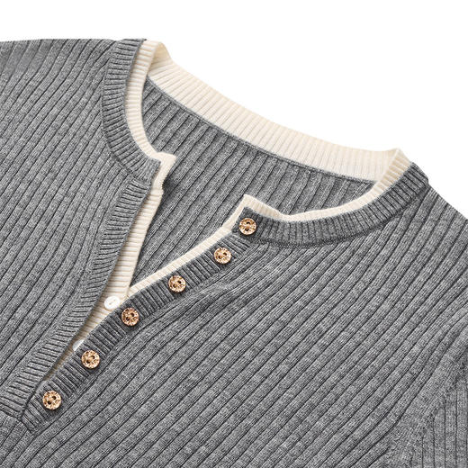 【2件9折】【Petit Bari】(多色)亨利领假两件修身针织上衣 商品图5