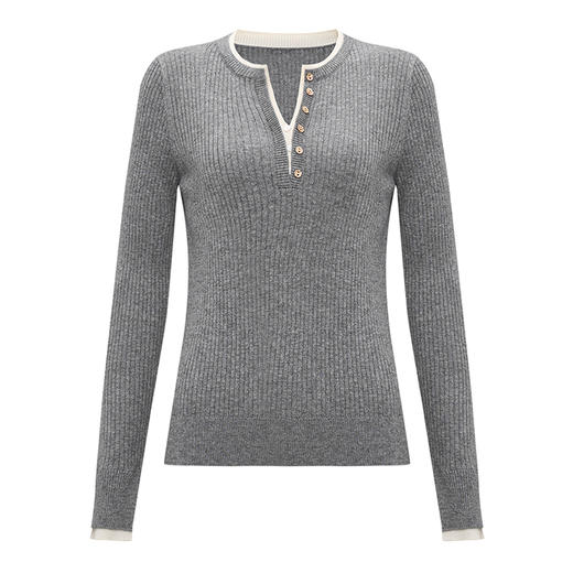 【2件9折】【Petit Bari】(多色)亨利领假两件修身针织上衣 商品图2