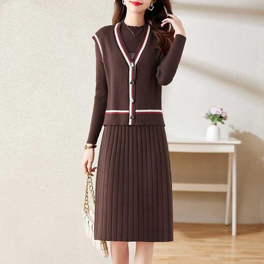 ZYANGR2298B 针织毛衣马甲连衣裙两件套女2024年春秋新款时尚休闲秋冬套装裙子 商品图3