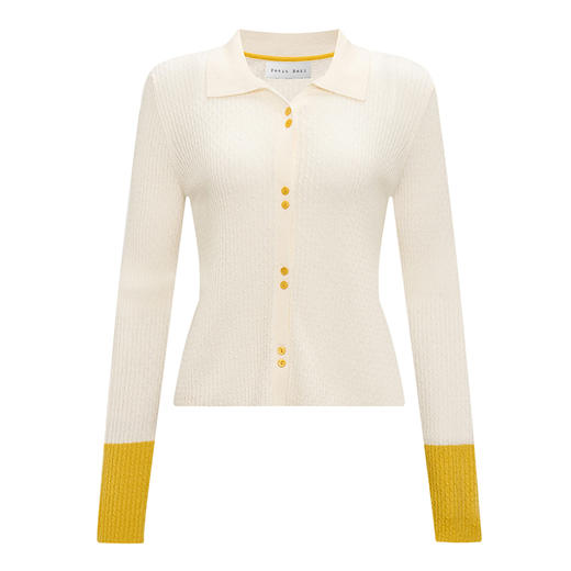 【2件9折】【Petit Bari】(多色)撞色拼接修身绵羊毛针织开衫 商品图2