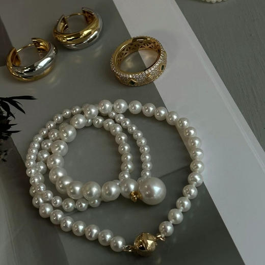 定制回馈！设计师款 不规则之美 很考验配珠能力一款珠珠 淡水ji强光 不规则渐变 chao漂亮 纯银镀金配件 珠子3-9mm 渐变 松弛感满格 时髦 很特别的款式 商品图3