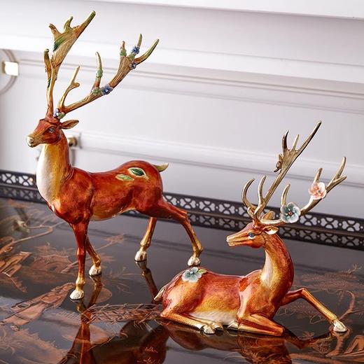 罗比罗丹珐琅彩工艺鹿摆件创意玄关电视柜工艺开业礼品结婚礼物罗比罗丹摆件福禄双全 商品图3