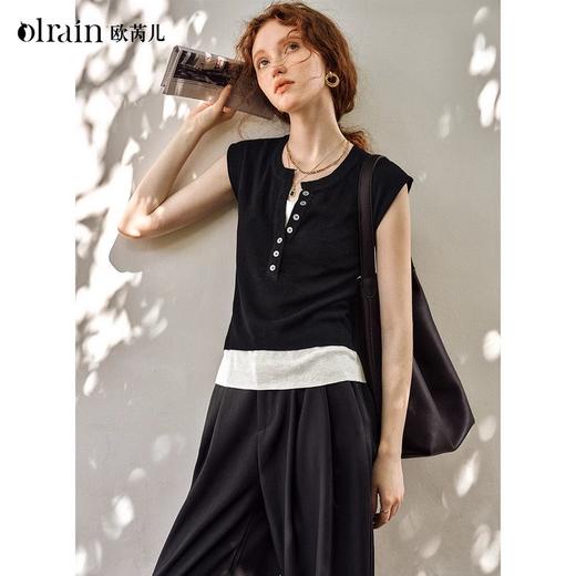 OLrain欧芮儿黑色针织衫女春季2025年新款时尚通勤假两件毛织背心 商品图0