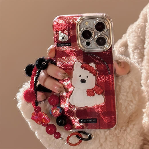【秒杀】【红格纹西高地手机壳】适用15promax手机壳 苹果iphone16 立体卡通13挂链14硬 商品图5