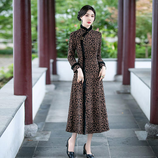 SYG-104秋冬装加厚国风显瘦妈妈装新中式改良旗袍女复古长袖连衣裙 商品图1