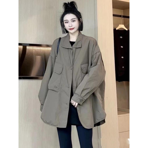 雀说宽松大口袋棉服新款休闲中长款开衫翻领棉衣外套AL3635 商品图3