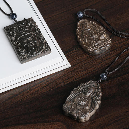 金丝楠古沉木挂件 观音&弥勒&关公 商品图0