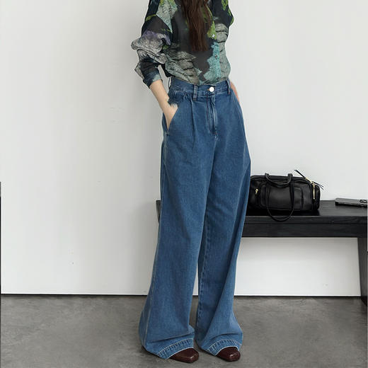 【顺丰包邮】32543时髦精解构系棉感高腰阔腿牛仔裤女571 商品图2