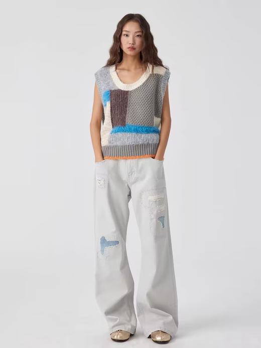 Simple Project/M2501/拼贴撞色U领毛衣背心马甲 商品图2