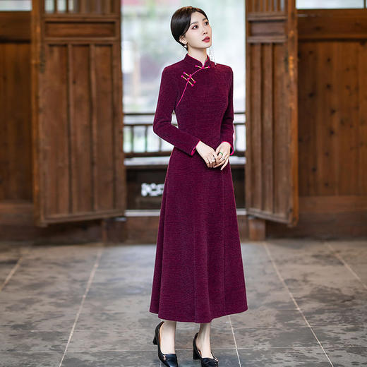 SYG-101显瘦改良旗袍2024新款年轻款女复古长袖日常连衣裙秋冬 商品图1