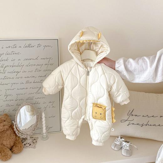 【立体加绒，温暖呵护】婴儿夹棉连体衣0-2岁 冬季韩版童装 女宝宝卡通立体加绒爬服潮款-QQ 商品图1