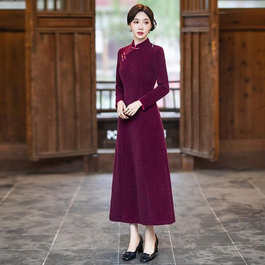 SYG-101显瘦改良旗袍2024新款年轻款女复古长袖日常连衣裙秋冬 商品图2