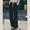 OLrain欧芮儿黑色直筒休闲裤女春季2025年新款松紧高腰显瘦阔腿裤 商品缩略图0