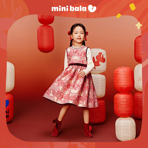 【新年季】迷你巴拉女童柔软亲肤新中式甜美背心连体裙拜年服 商品图0