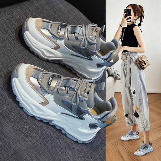 雀说真皮老爹鞋子ins加绒薄款新款女鞋厚底爆款运动休闲鞋AL6300 商品图0