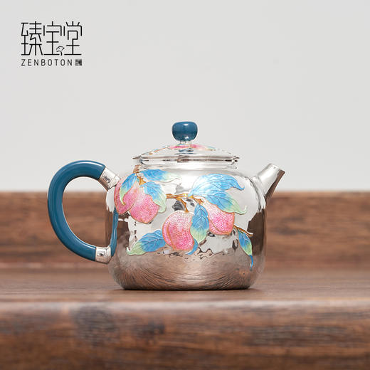 臻宝堂银壶999纯银泡茶壶纯手工寿桃粉色珐琅壶足银制作高端茶具珐琅德钟福寿壶150ml 商品图0