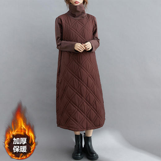 雀说新款韩版大码女装夹棉加厚高领时尚拼接打底连衣裙AL1202 商品图2