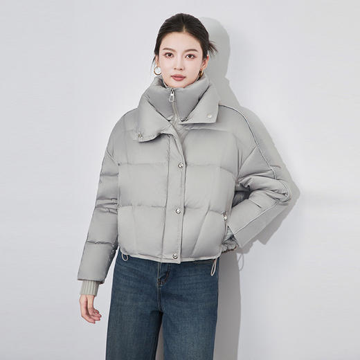 【高货wl】全新升级【铂金会员514/天猫699/差价185】(34140)洛诗琳时尚双层领防寒保暖袖子亮条爱心银暗扣短款羽绒服 商品图0
