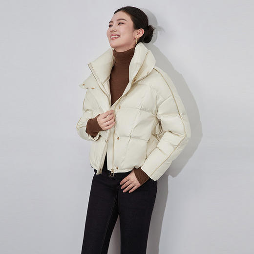 【高货wl】全新升级【铂金会员514/天猫699/差价185】(34140)洛诗琳时尚双层领防寒保暖袖子亮条爱心银暗扣短款羽绒服 商品图2