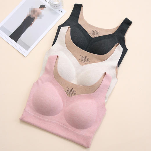 TG-TG03S334真丝羊毛保暖背心女秋冬无痕吊带带胸垫加绒防寒内搭打底衫 商品图0