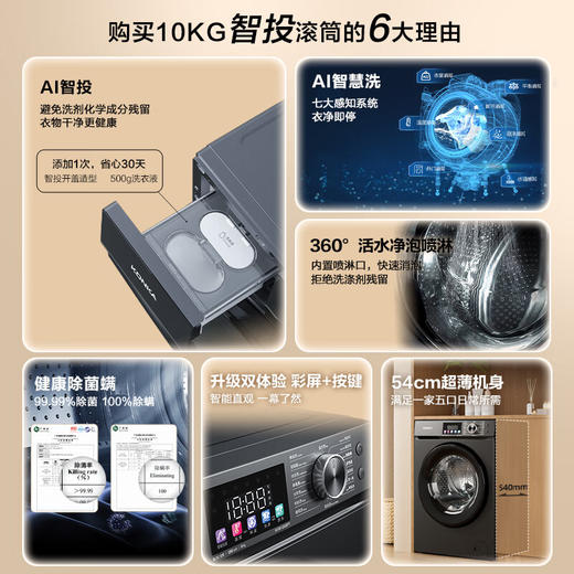 康佳（KONKA）10公斤全智慧洗自动滚筒洗衣机 KG100-1202BPTI 商品图2