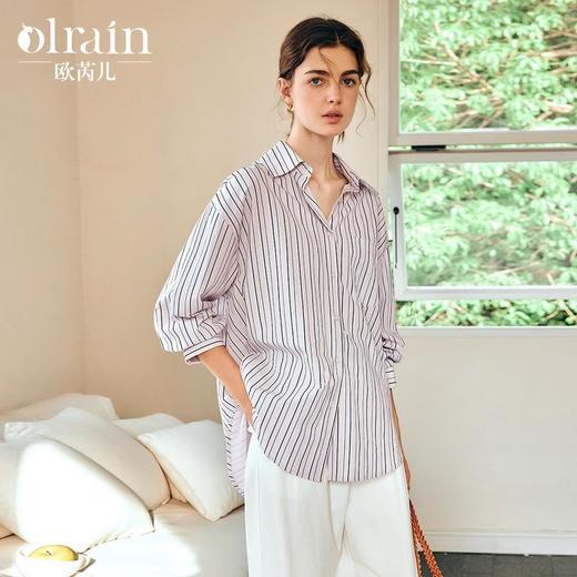 OLrain欧芮儿条纹长袖衬衫女春季2025年新款通勤百搭别致翻领衬衣 商品图0