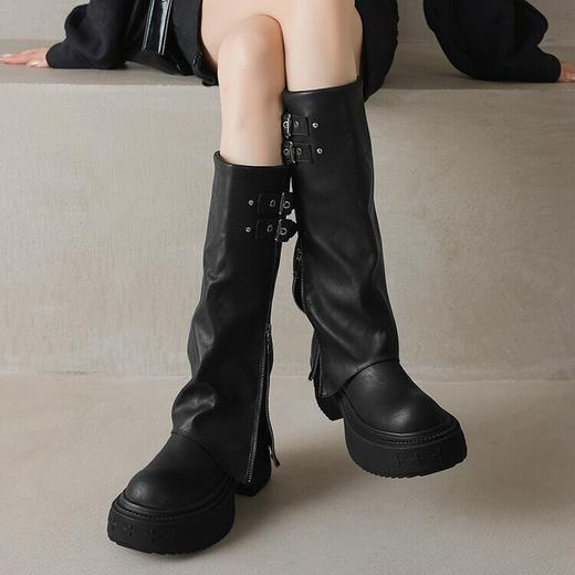 【预售7天】显瘦百搭欧美时尚松糕厚底裤管靴女不过膝高靴新款西部骑士靴MX&mx88660 商品图4