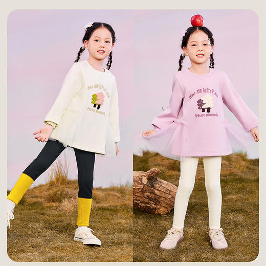 迷你巴拉女童抑菌拼接新品卫衣冬宝宝长袖上衣甜美内搭 商品图2