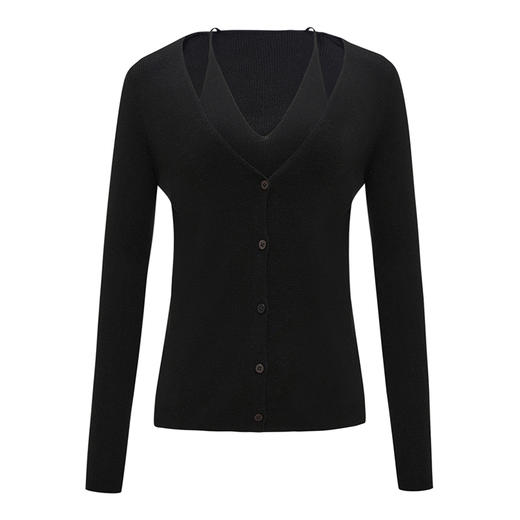 【2件9折】【Petit Bari】(多色)假两件挂脖v领修身针织上衣 商品图1