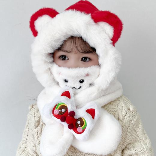 【可爱醒狮造型，超萌护耳帽！】1-10岁宝宝帽子秋冬款 醒狮新年儿童围巾一体帽 可爱超萌 加厚男女童护耳帽-QQ 商品图1