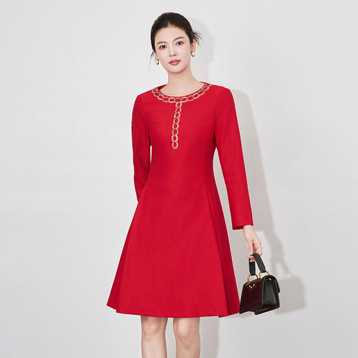 【高货wl】全新升级【铂金会员349/天猫469/差价120】(34753)洛诗琳秋冬名媛轻奢高级感重工钉珠镶钻时尚气质连衣裙女 商品图3