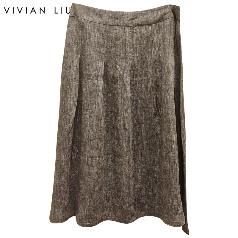 VIVIAN LIU R2444002初秋女装新款时尚侧拉链显瘦中长款半裙