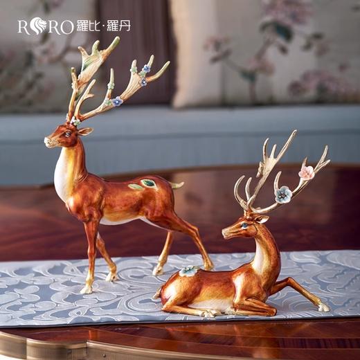 罗比罗丹珐琅彩工艺鹿摆件创意玄关电视柜工艺开业礼品结婚礼物罗比罗丹摆件福禄双全 商品图0