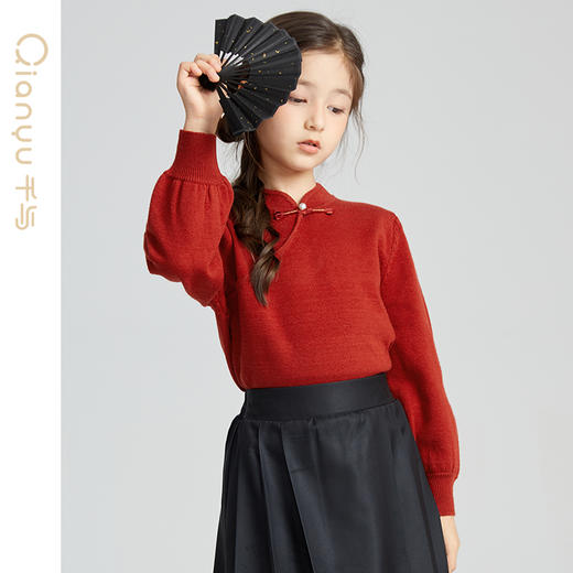 笛莎千与套头针织衫2024冬季新款女童新中式国风套头针织衫 商品图3