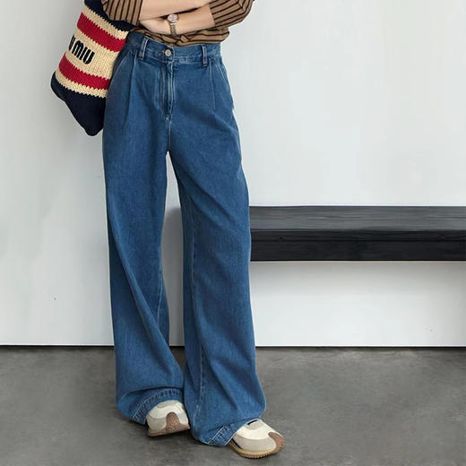 【顺丰包邮】32543时髦精解构系棉感高腰阔腿牛仔裤女571 商品图0