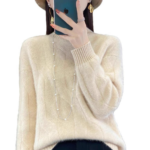 百媚生 100%绵羊毛扭花半高领羊毛衫套头打底衫D307 商品图3